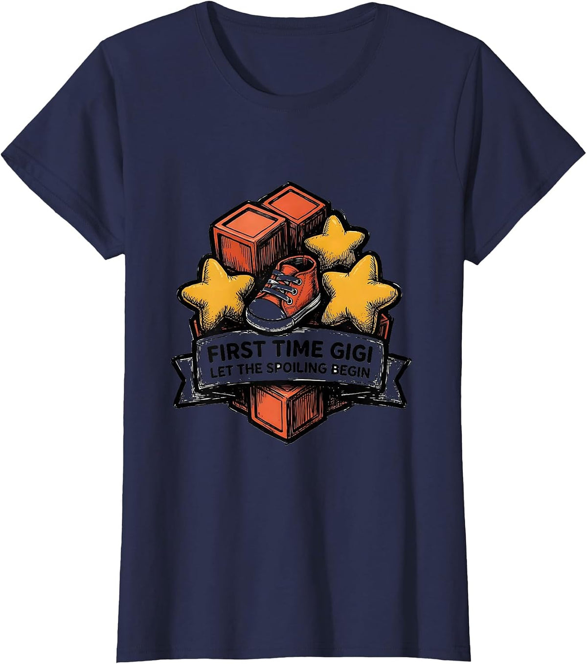 Women's First Time Gigi Let The Spoiling Begin Funny Grandparent T-Shirt - Navy Blue