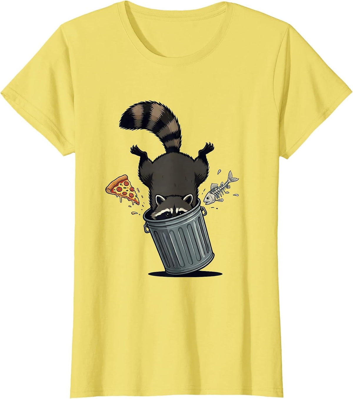 Midnight Raccoon Trash Can Raid Funny Graphic T-Shirt - Lemon Yellow