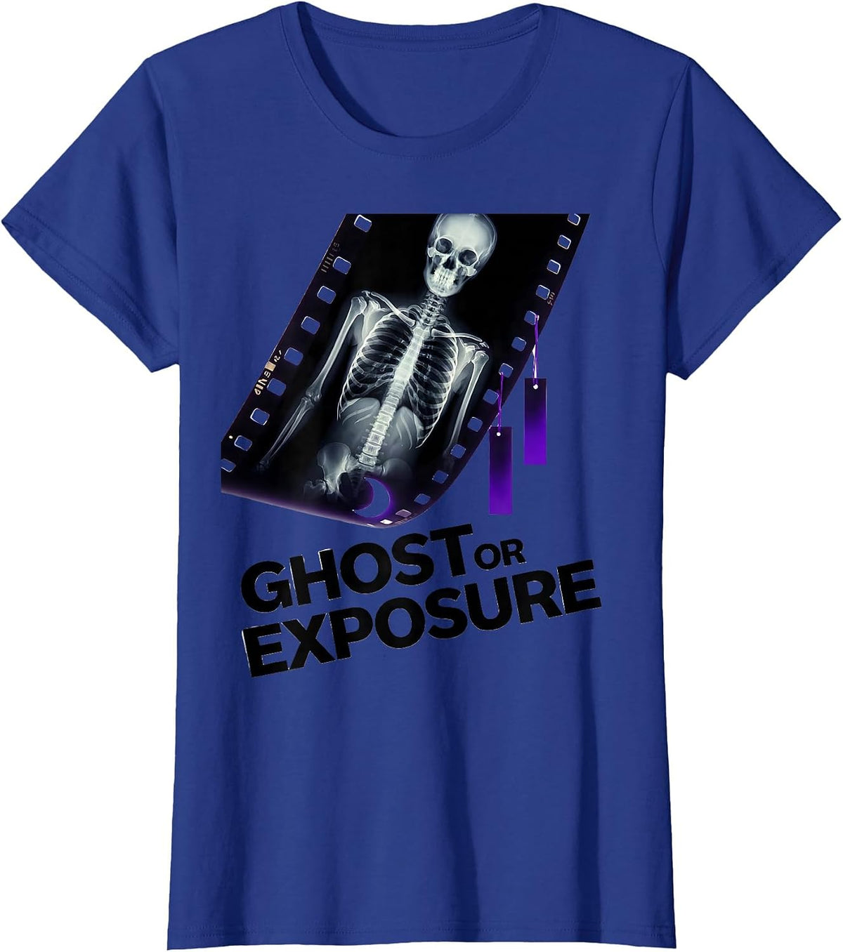 Women's Ghost Or Exposure New Wave Radiology Tech Halloween Humor T-Shirt - Royal Blue
