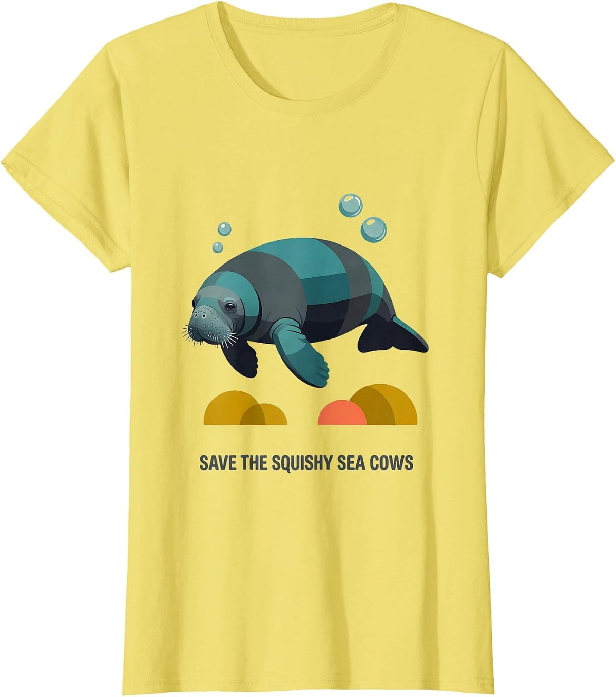 Women's Save The Squishy Sea Cows Midcentury Modern Manatee Lover T-Shirt - Lemon Yellow