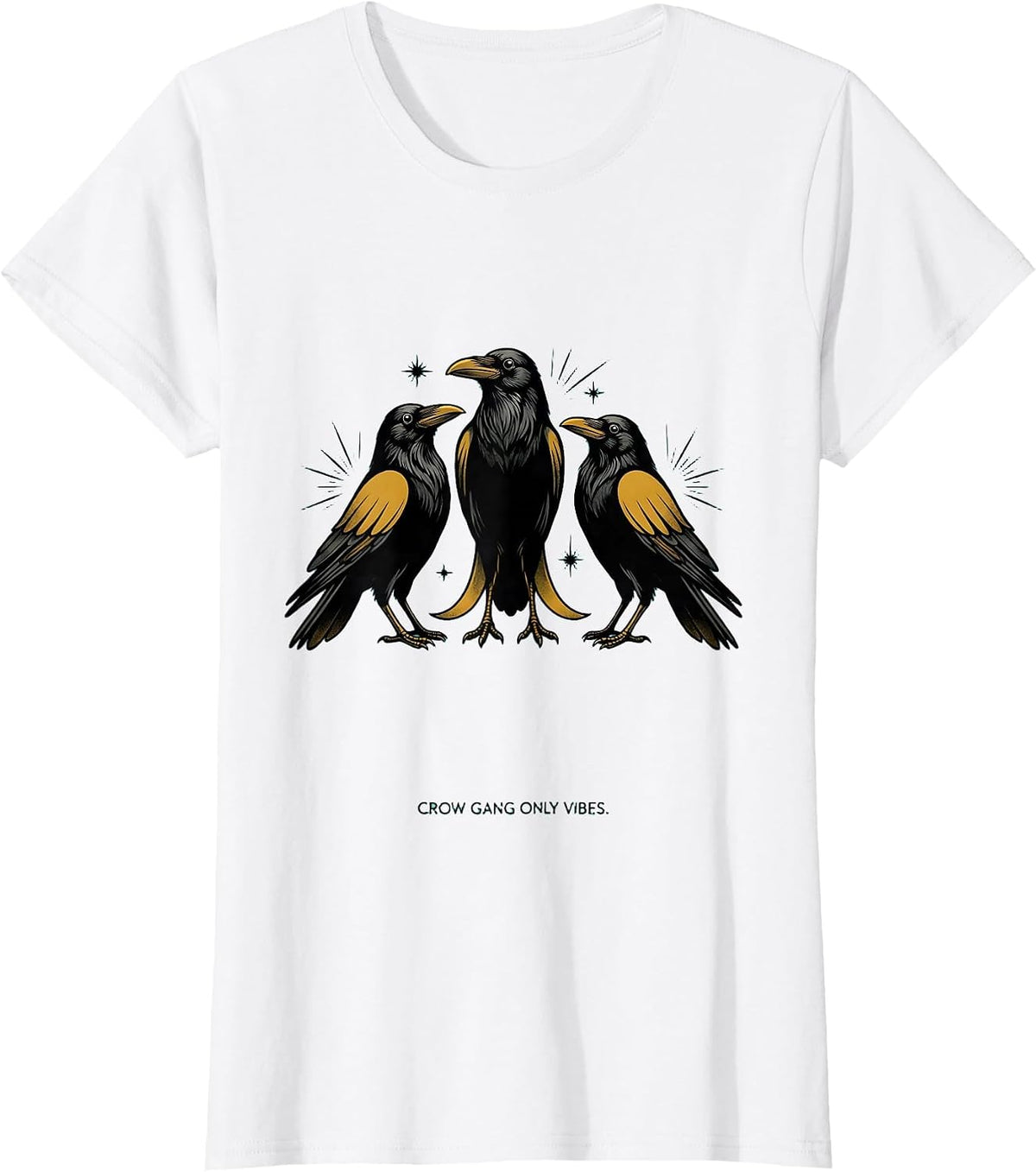 Women's Crow Gang Only Vibes Dark Bird Crew Design T-Shirt - White