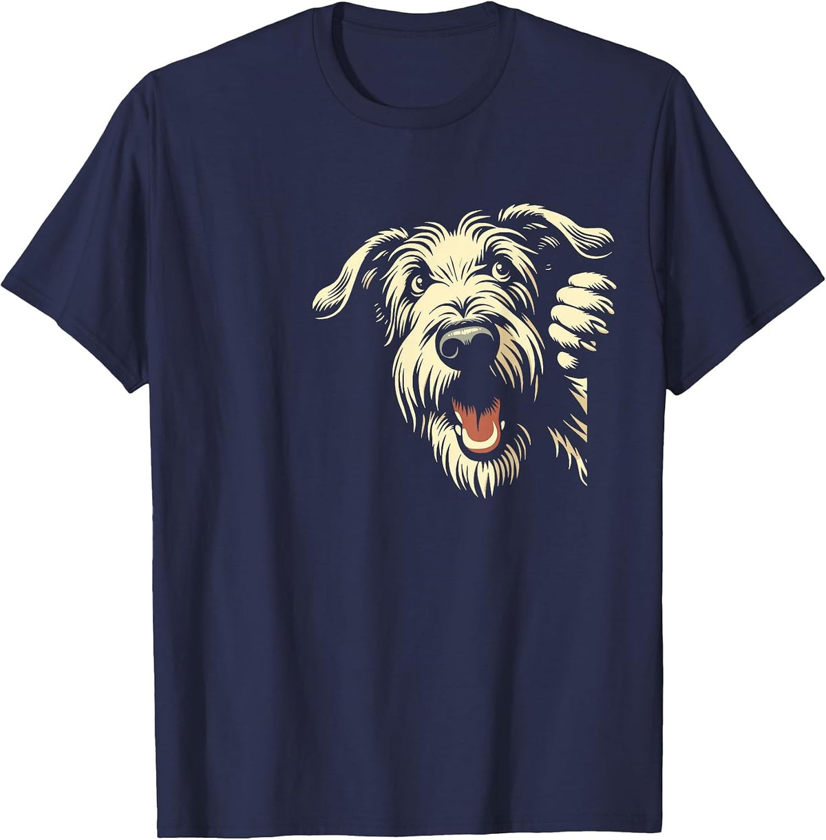 Funny Irish Wolfhound Peeking Dog Graphic Design T-Shirt - Navy Blue