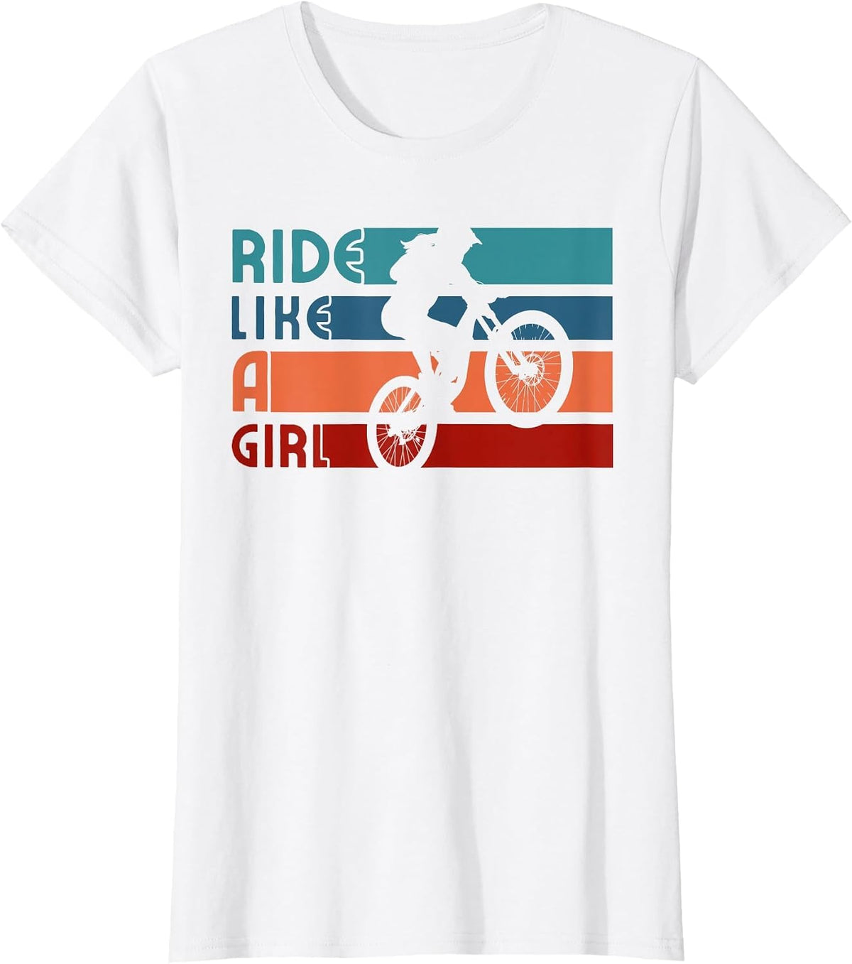 Ride Like a Girl Striped Female Mountain Biking T-Shirt - White