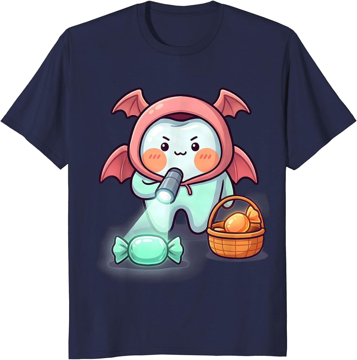 Kawaii Tooth Dentist Halloween Dental Humor T-Shirt - Navy Blue