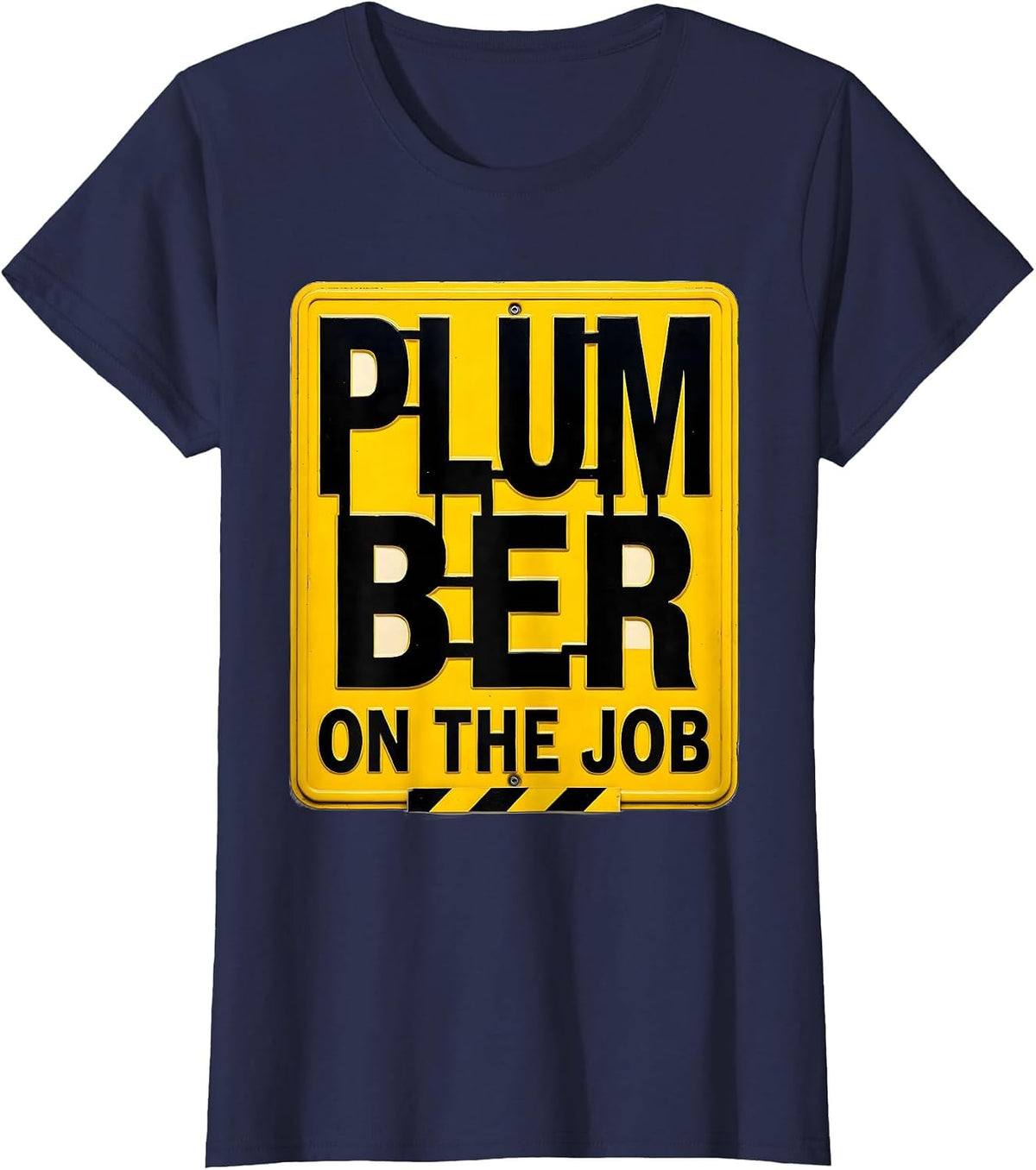 Women's Plumber On The Job Stencil Graphic Work Uniform Crew T-Shirt - Navy Blue