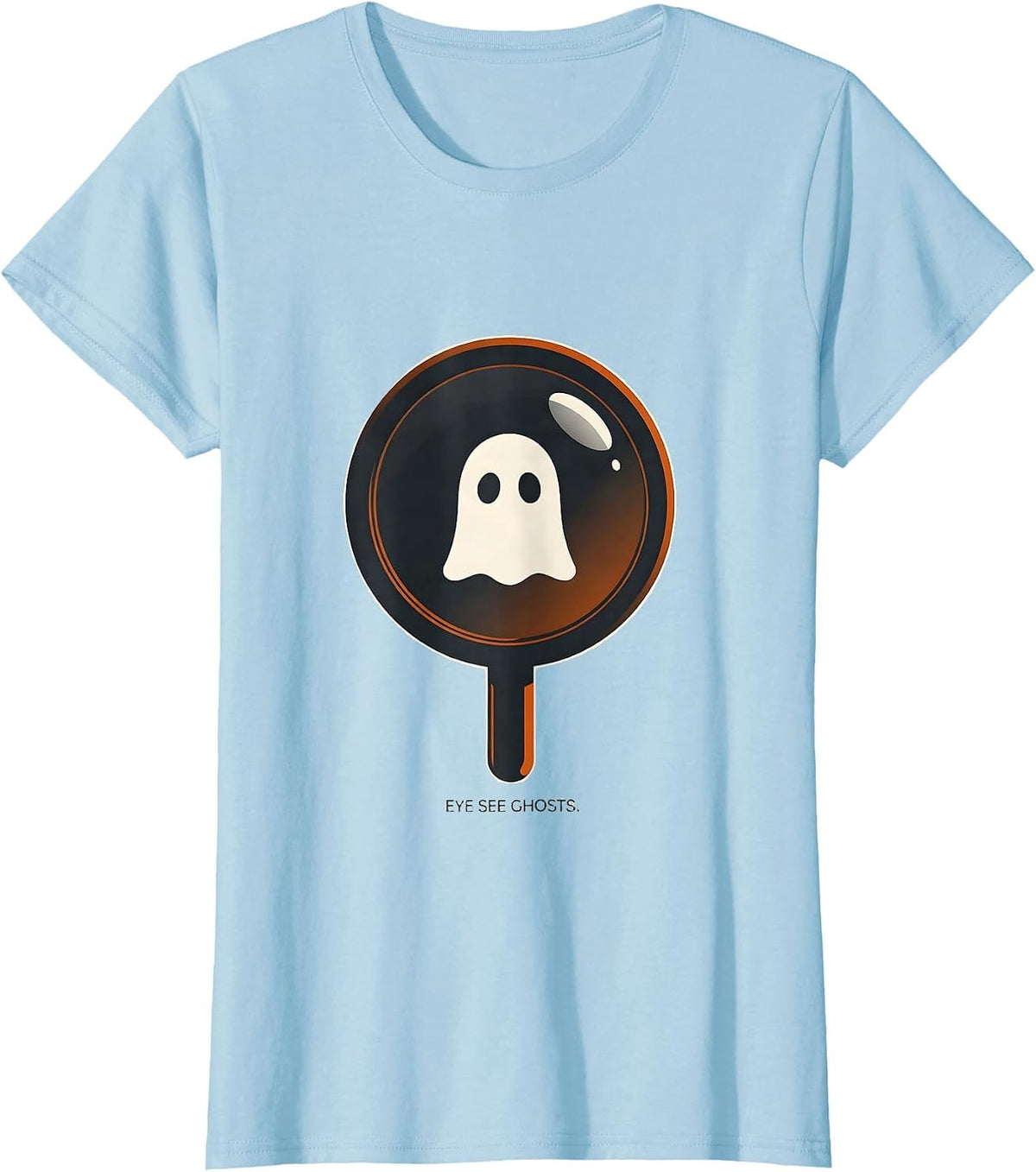 Women's Eye See Ghosts Minimalist Halloween Optometrist Eye Doctor T-Shirt - Baby Blue