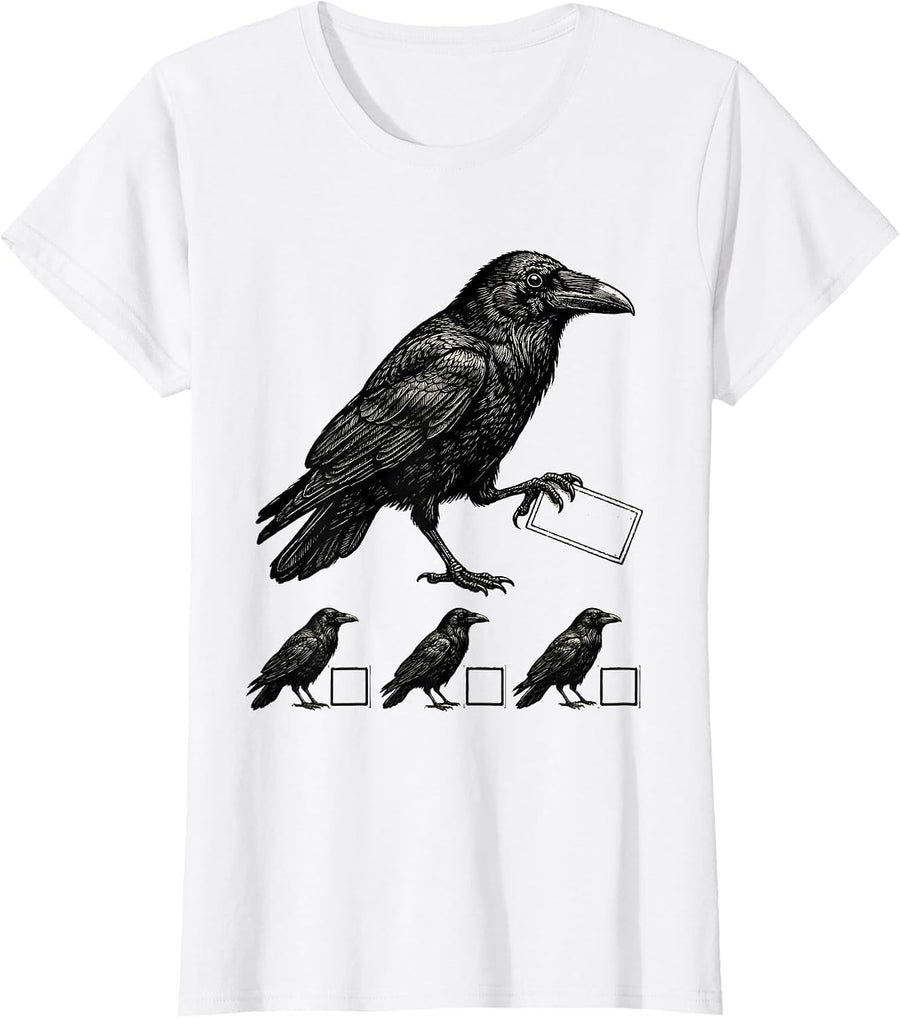 Women's Crow Silhouette Dark Humor Gothic Raven Bird Lover T-Shirt - White