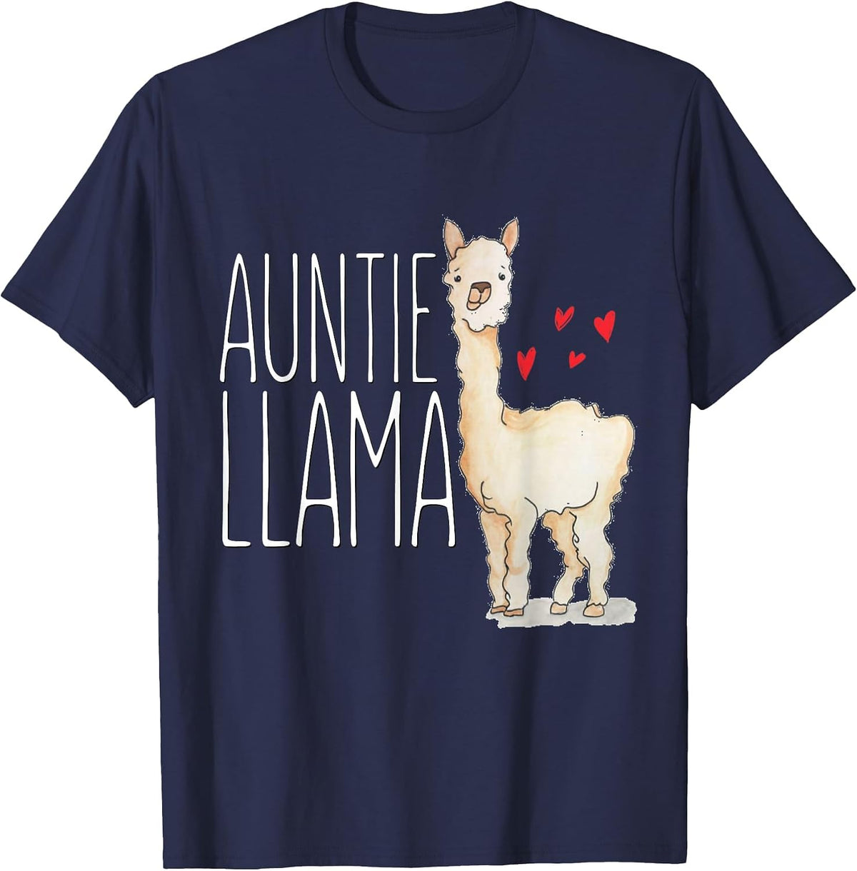 Auntie Llama T-Shirt Funny Matching Family Tribe Hearts T-Shirt - Navy Blue