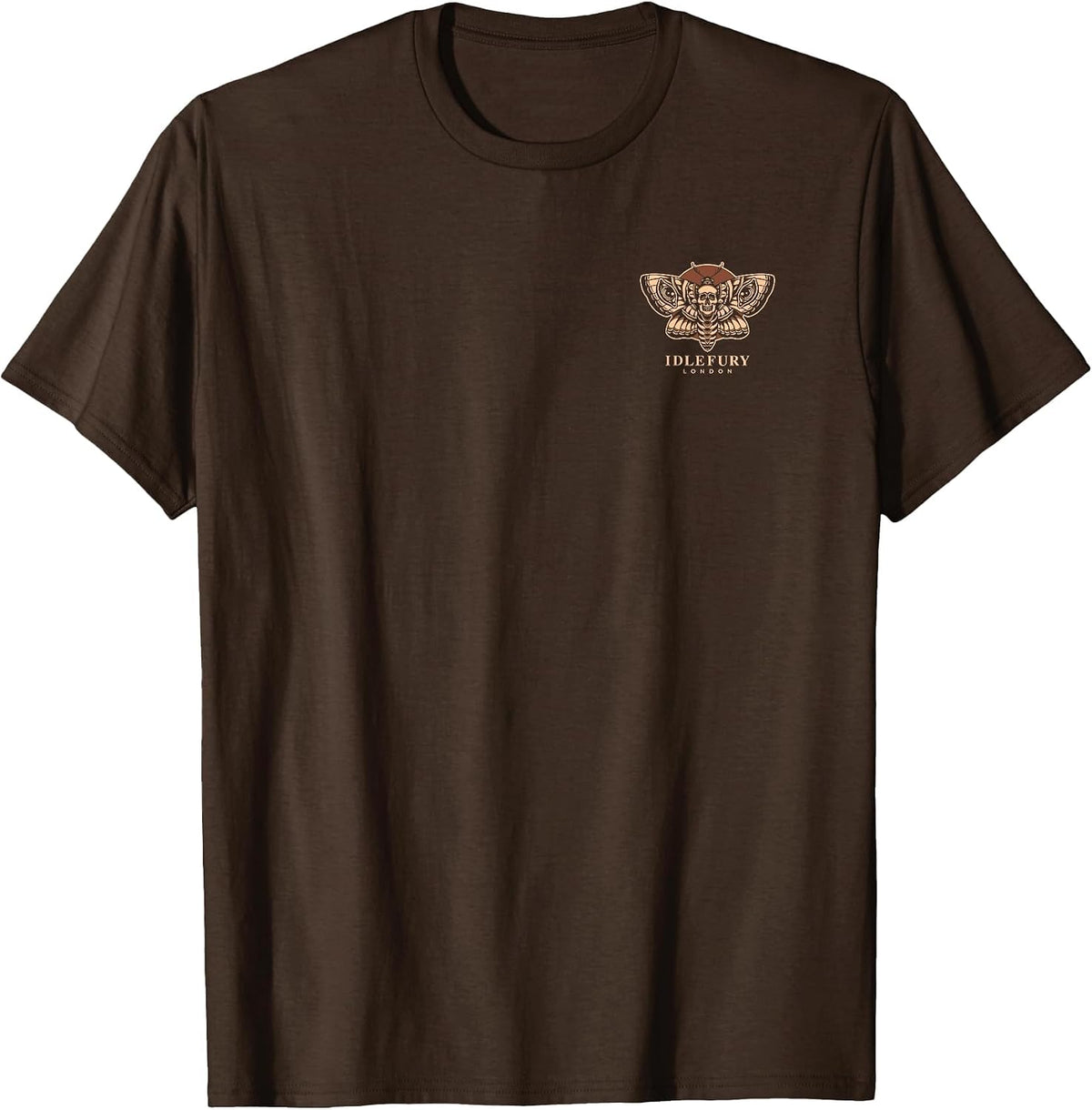 View Back Print Idle Fury Death Moth Skull Moth Butterfly T-Shirt - Brown