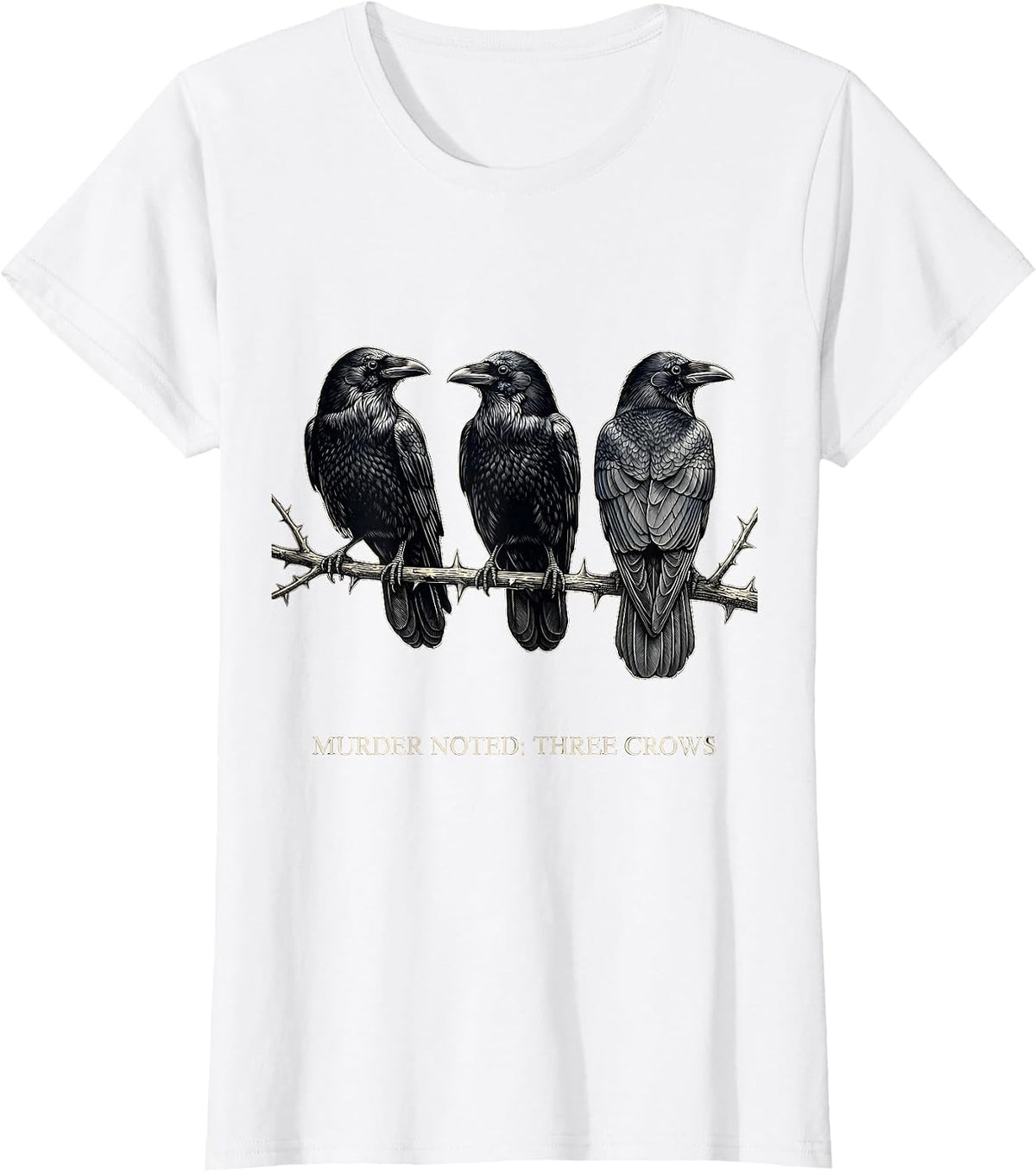 Murder Noted Three Crows Dark Humor Gothic Bird Lover T-Shirt - White