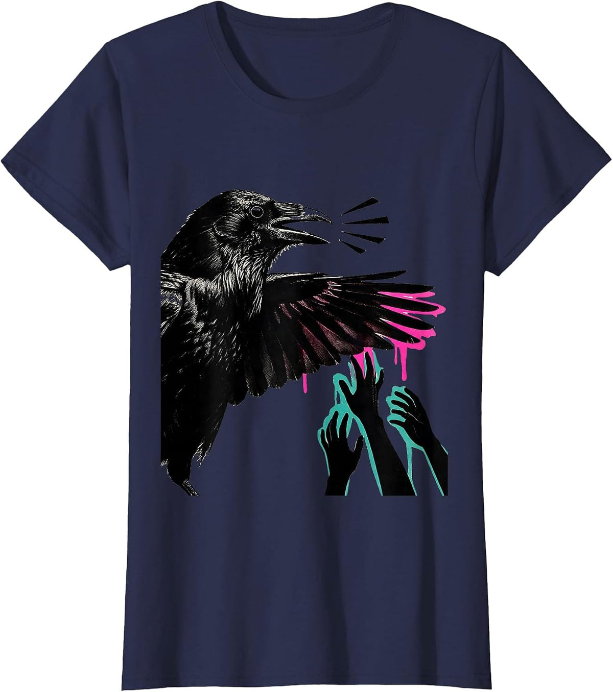 Women's Crow Silhouette Dark Humor Gothic Halloween T-Shirt - Navy Blue