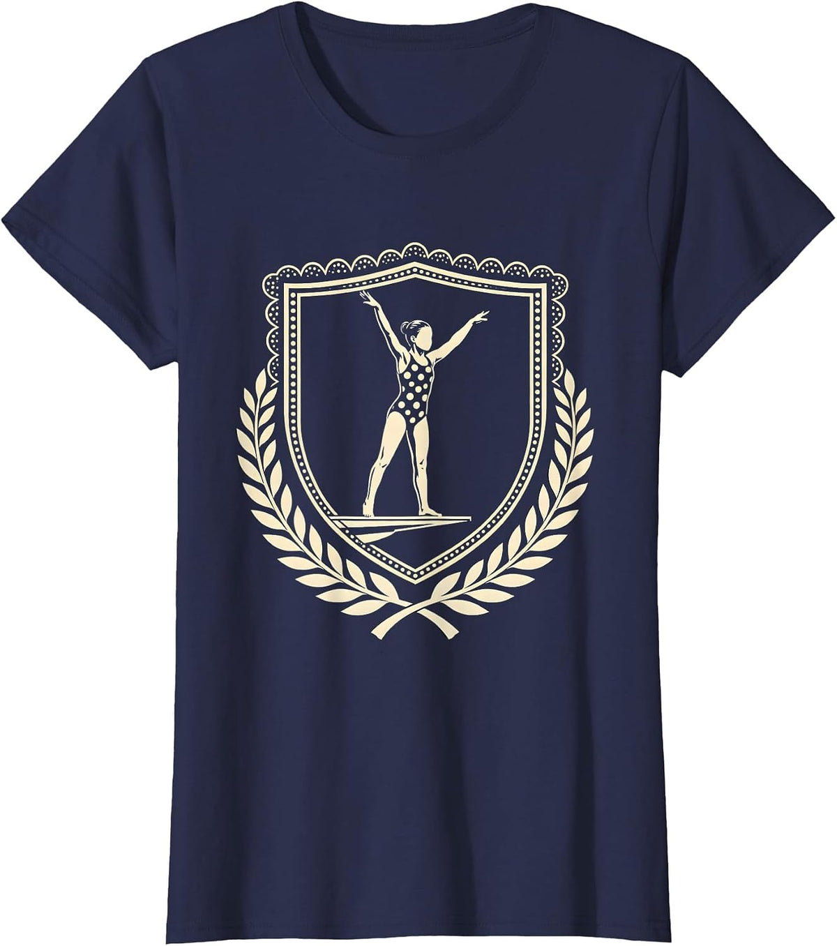 Women's Polka Dot Swimmer Diving Board Graphic Tee T-Shirt - Navy Blue