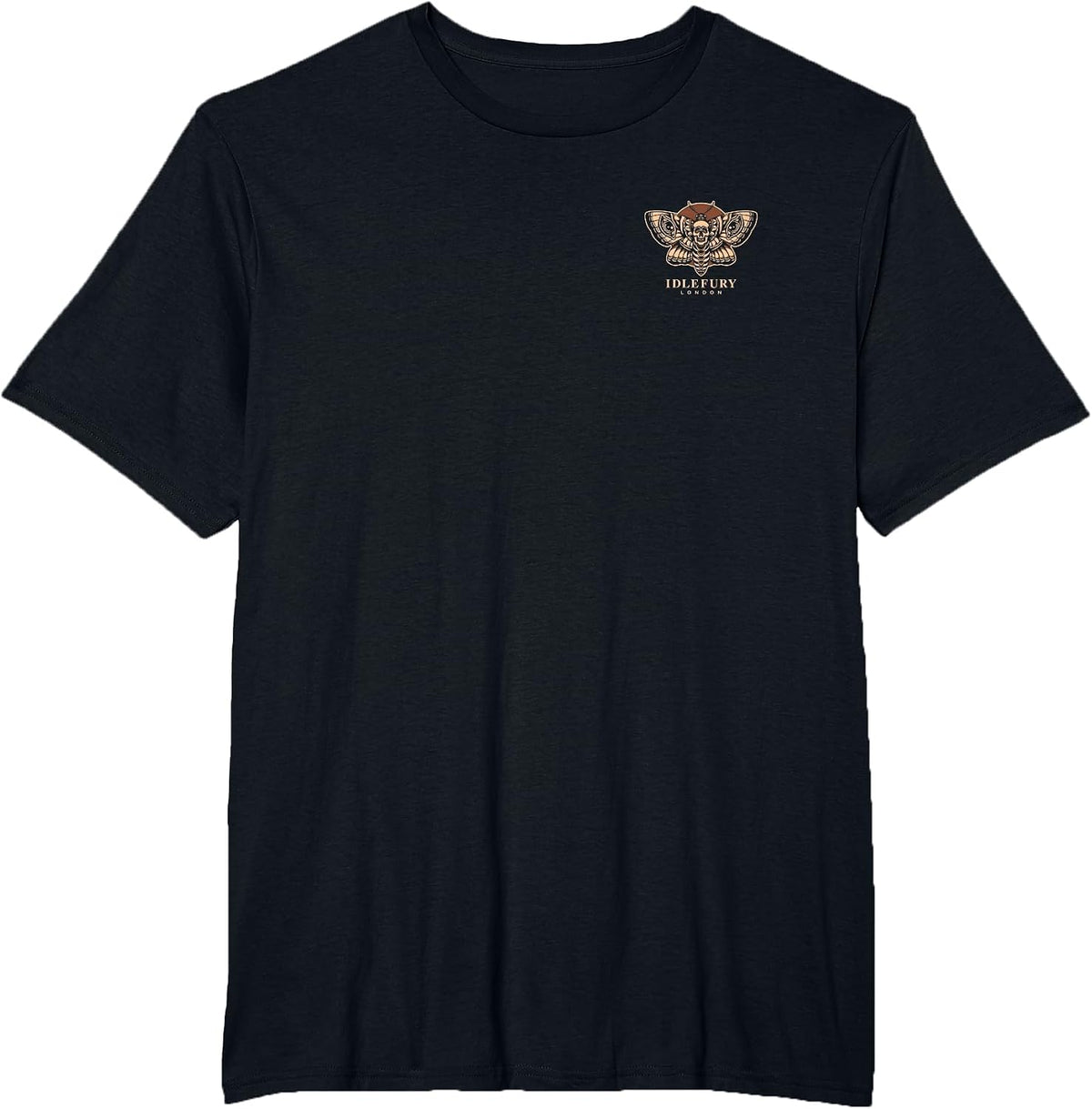 View Back Print Idle Fury Death Moth Skull Moth Butterfly T-Shirt - Black