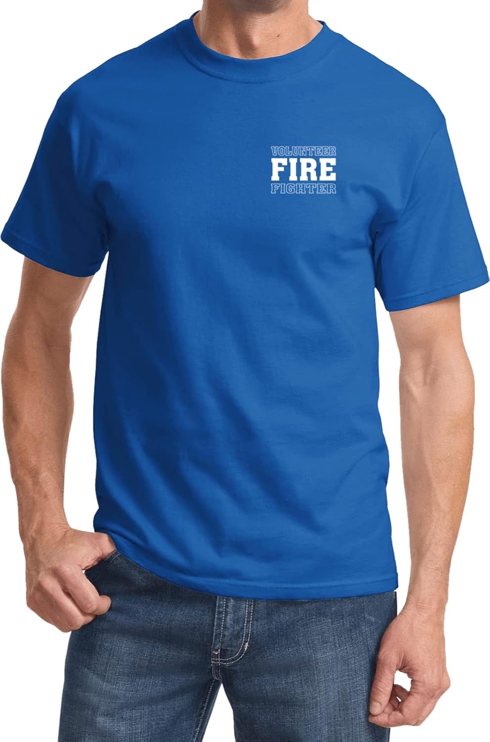 Buy Cool Shirts Volunteer Firefighter Chest Print T-Shirt - Royal