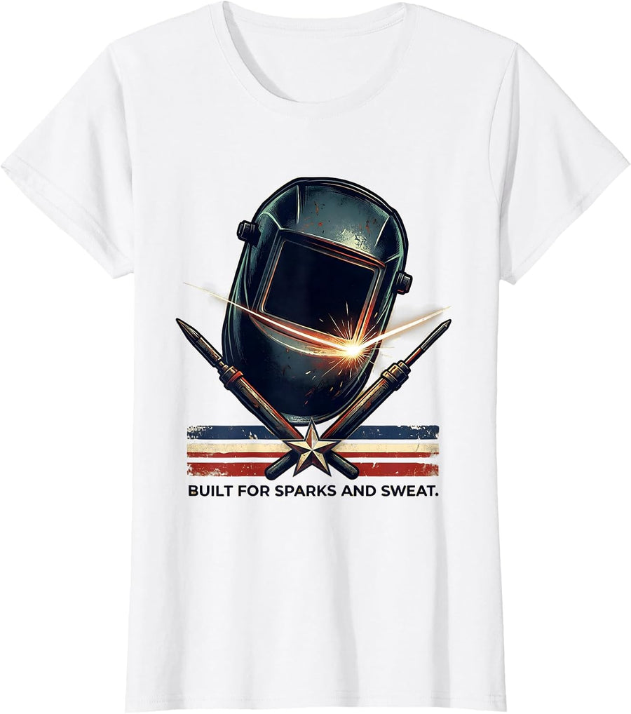 Women's Built For Sparks And Sweat Vintage Oilfield Worker Patriotic T-Shirt - White
