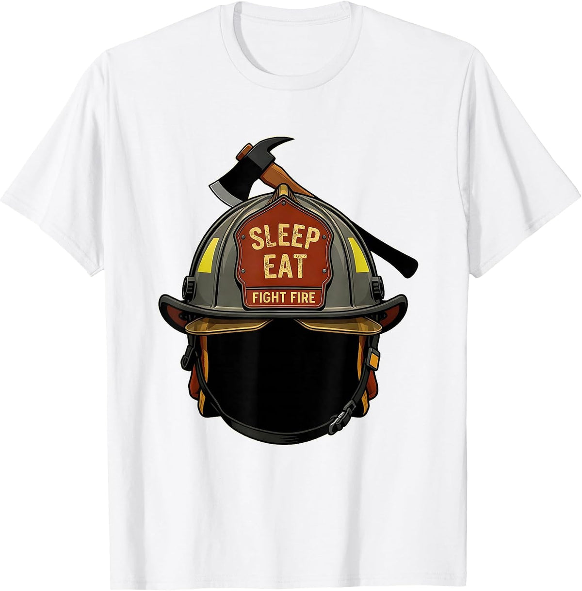 Men's Sleep Eat Fight Fire Firefighter Design T-Shirt - White