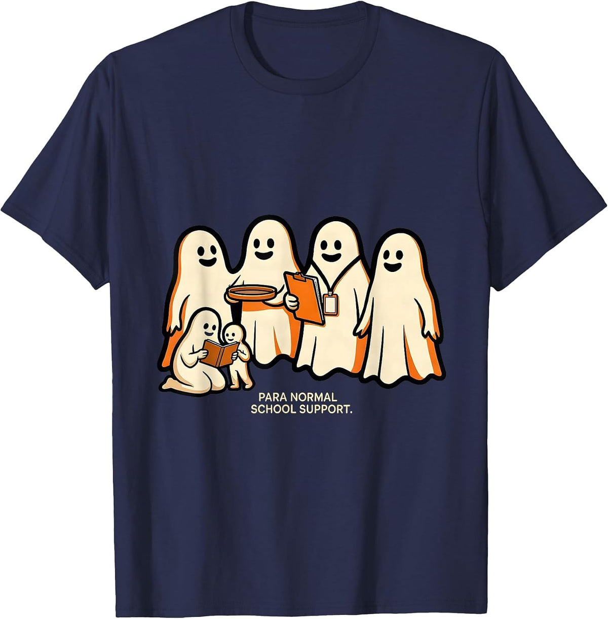 Men's Para Normal School Support Cartoon Paraeducator Halloween T-Shirt - Navy Blue