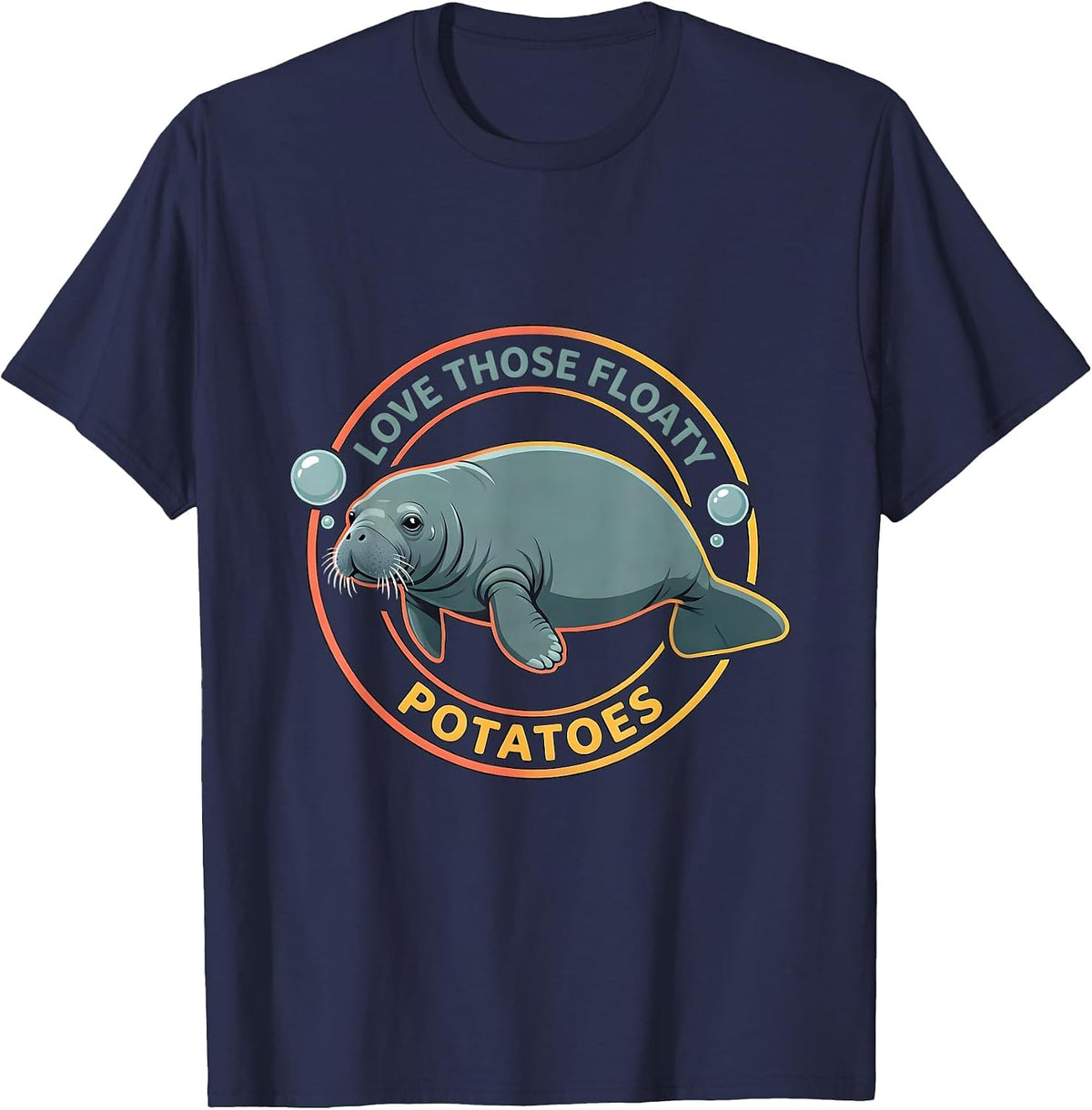 Men's Love Those Floaty Potatoes Funny Manatee Sea Cow Gift T-Shirt - Navy Blue