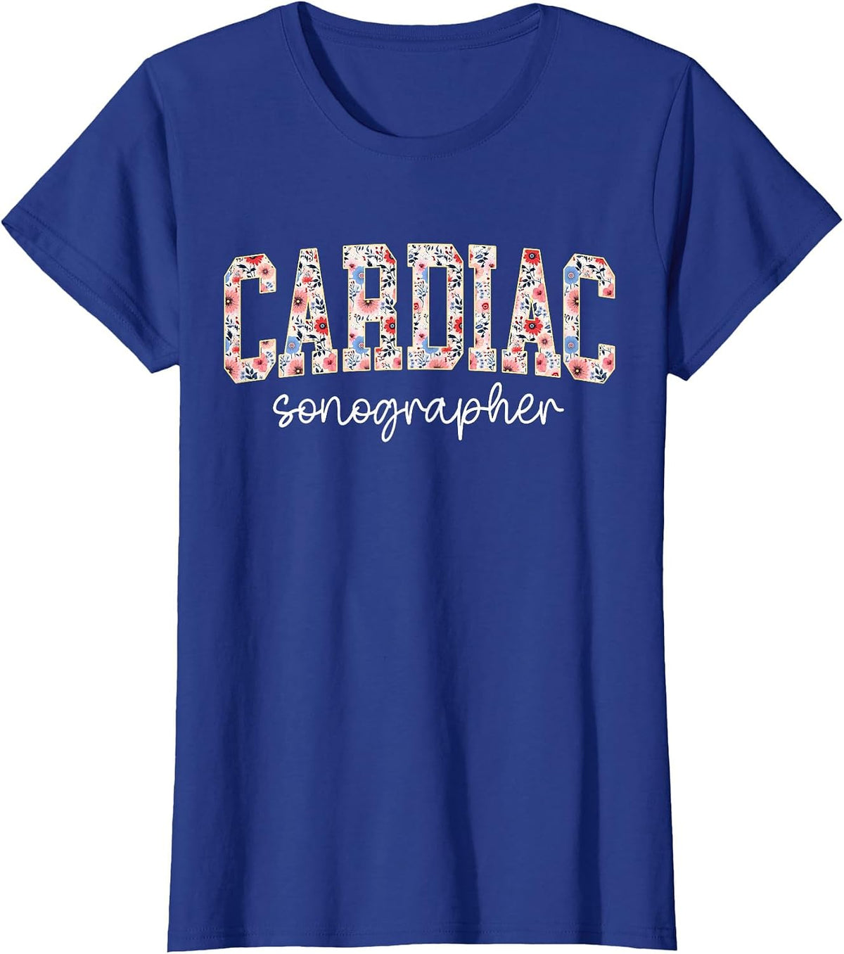 Retro Floral Cardiac Sonographer Cardiovascular Sonography T-Shirt - Royal Blue
