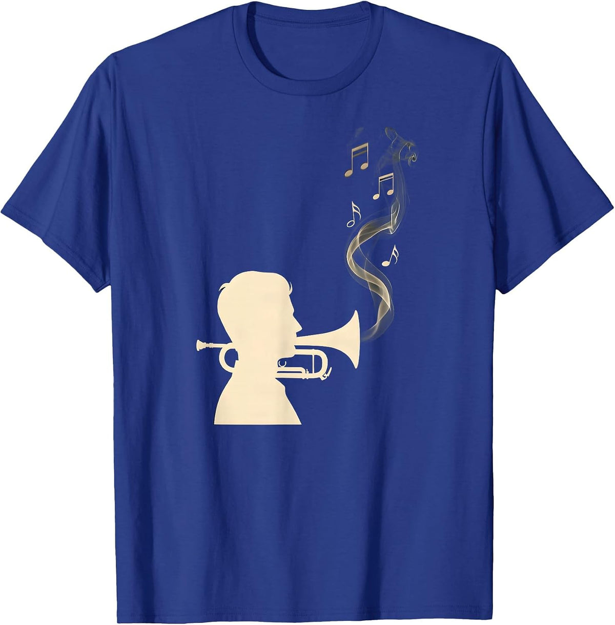 Trumpet Smoke Musical Notes Jazz Illustration T-Shirt - Royal Blue
