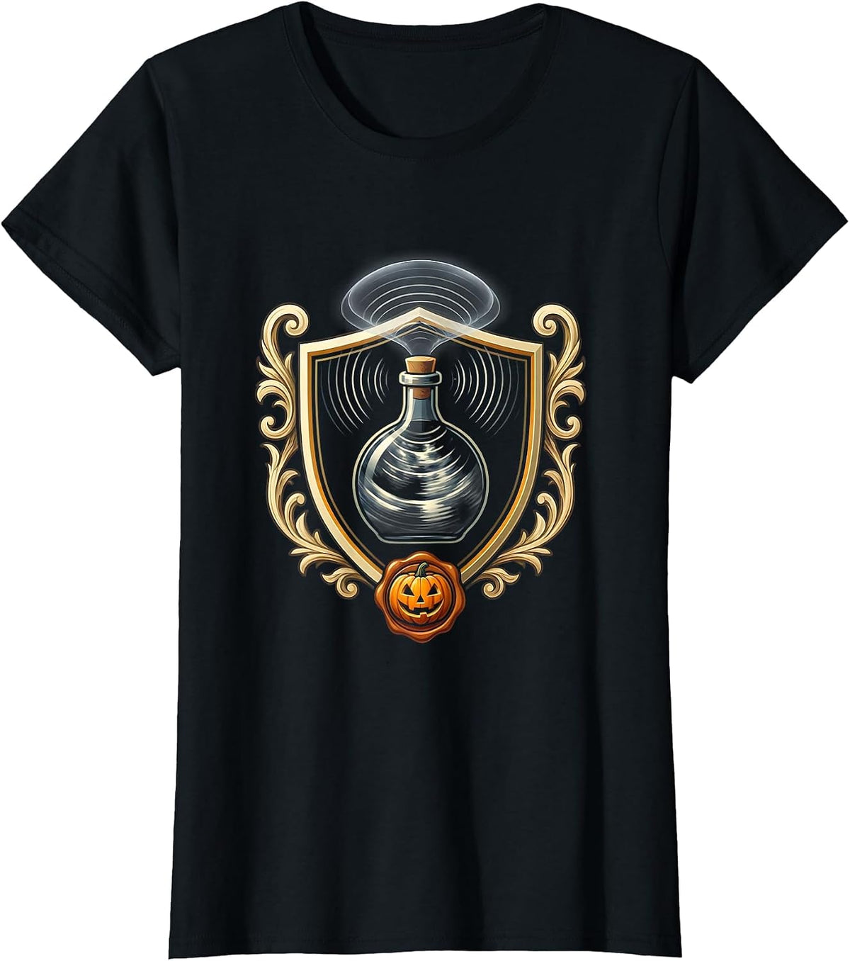 Halloween Ultrasound Tech Ghostly Gel Bottle Emblem T-Shirt - Black