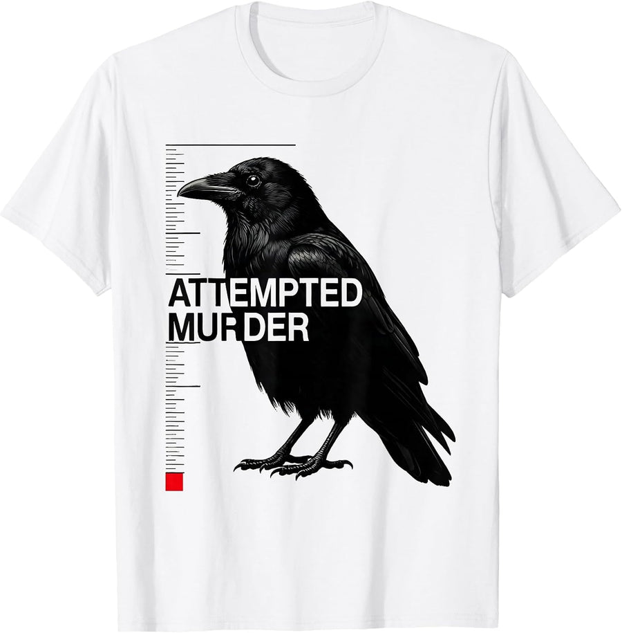 Men's Attempted Murder Swiss International Crow Lover Humor T-Shirt - White