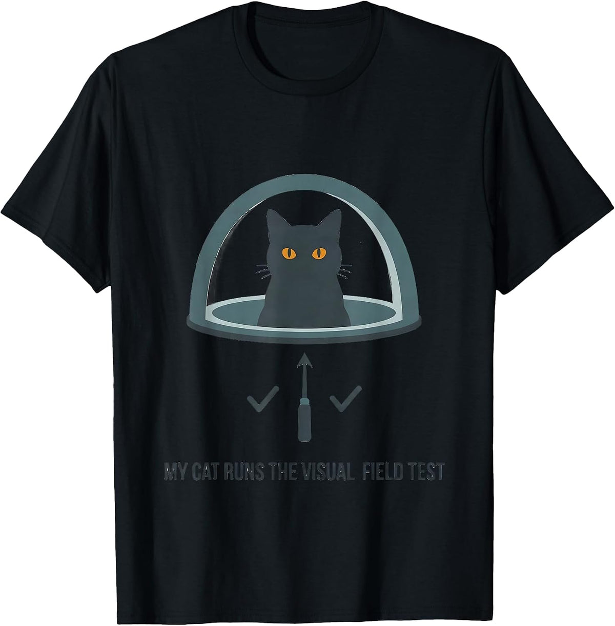 Men's My Cat Runs The Visual Field Test Funny Optometrist Cat T-Shirt - Black