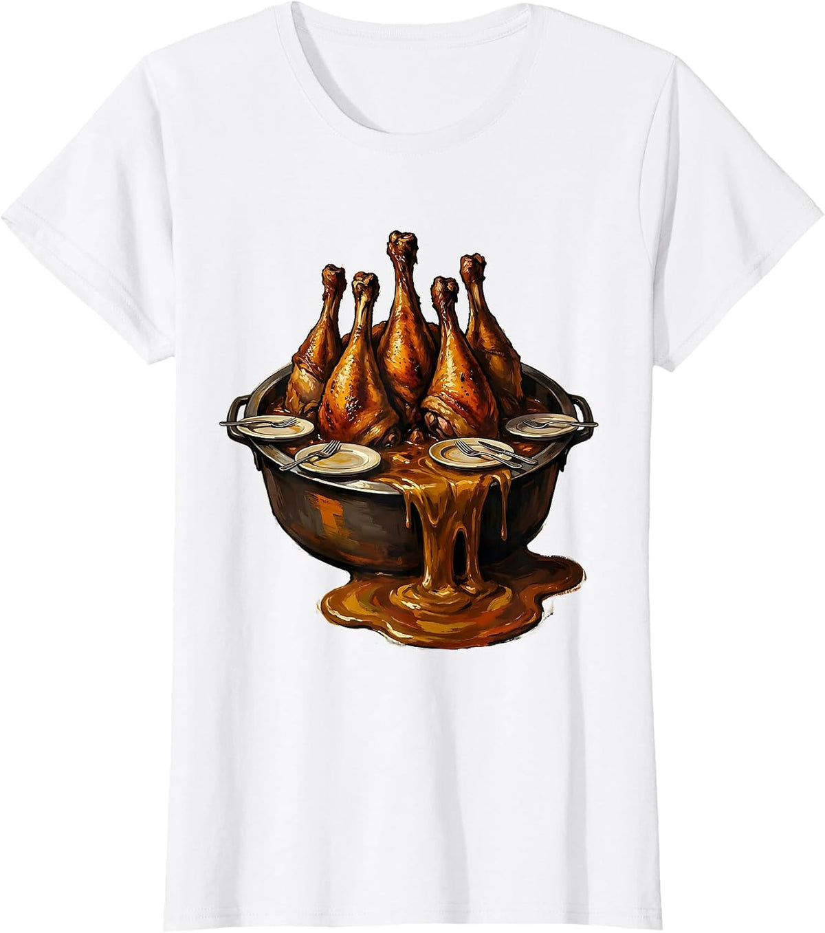 Roasting Pan Turkey Drumsticks Family Humor Thanksgiving T-Shirt - White