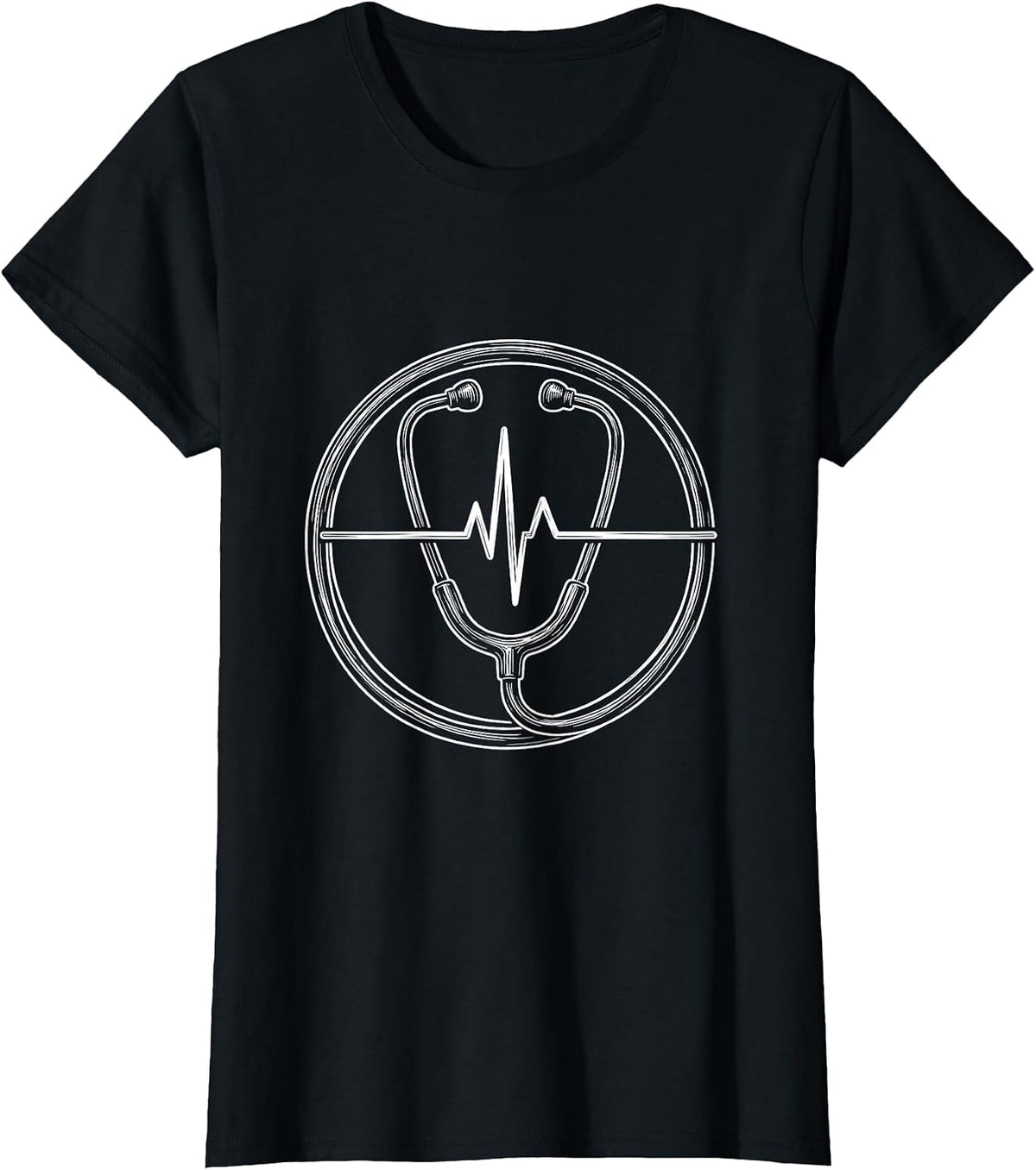 EMT Stethoscope Heartbeat Line Graphic T-Shirt - Black