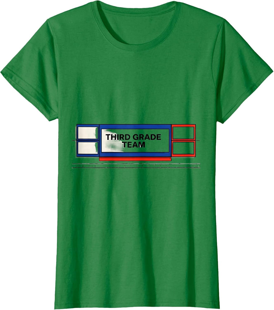 Women's Third Grade Team Geometric Staff Crew Matching T-Shirt - Kelly Green
