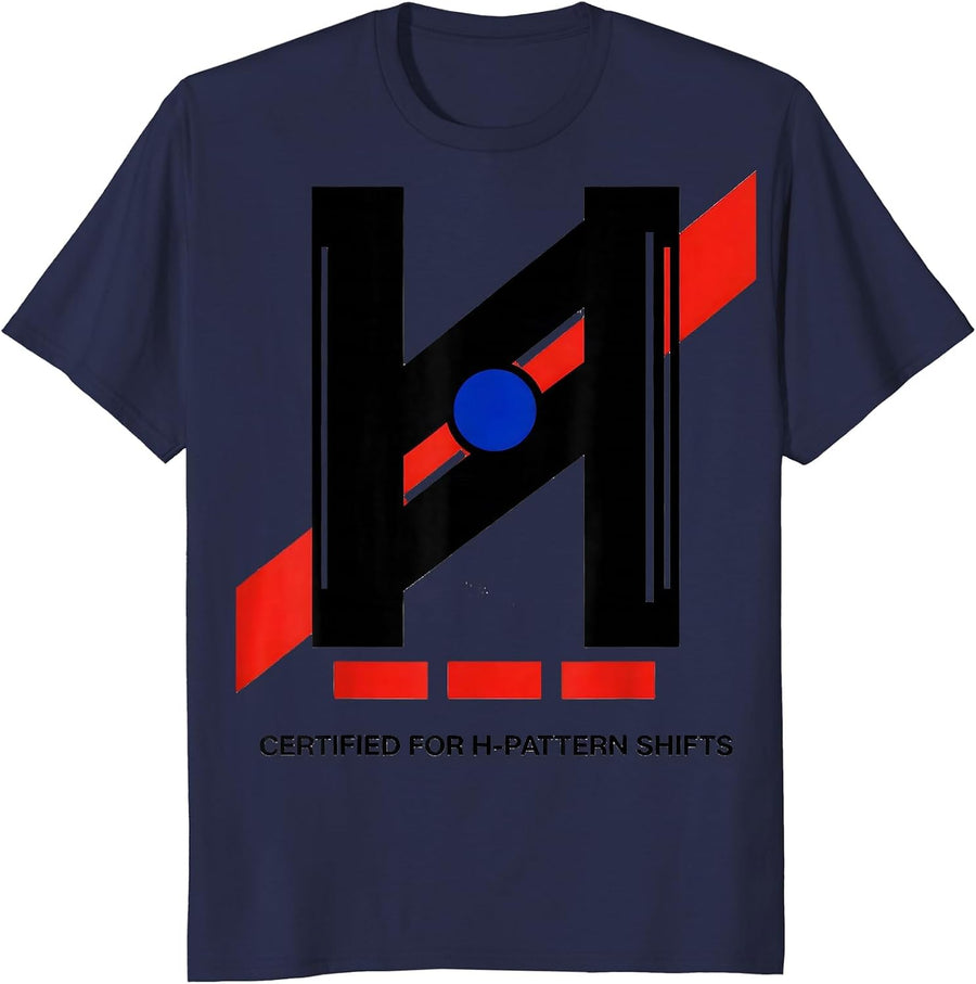 Certified For H-Pattern Shifts Bauhaus Modernist Car Guy T-Shirt - Navy Blue