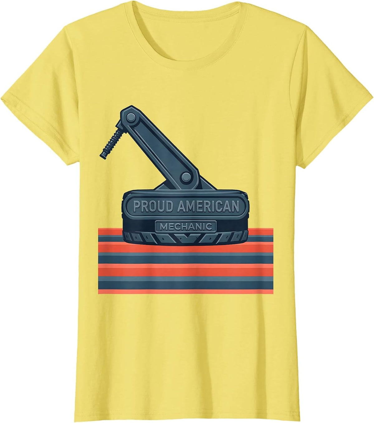 Proud American Mechanic Flat Vector Patriotic Trade Worker T-Shirt - Lemon Yellow