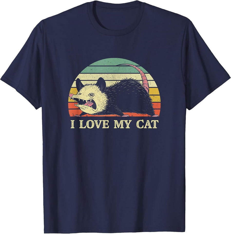 Vintage I Love My Cat Opossum FUUNY Possums T-Shirt - Navy Blue