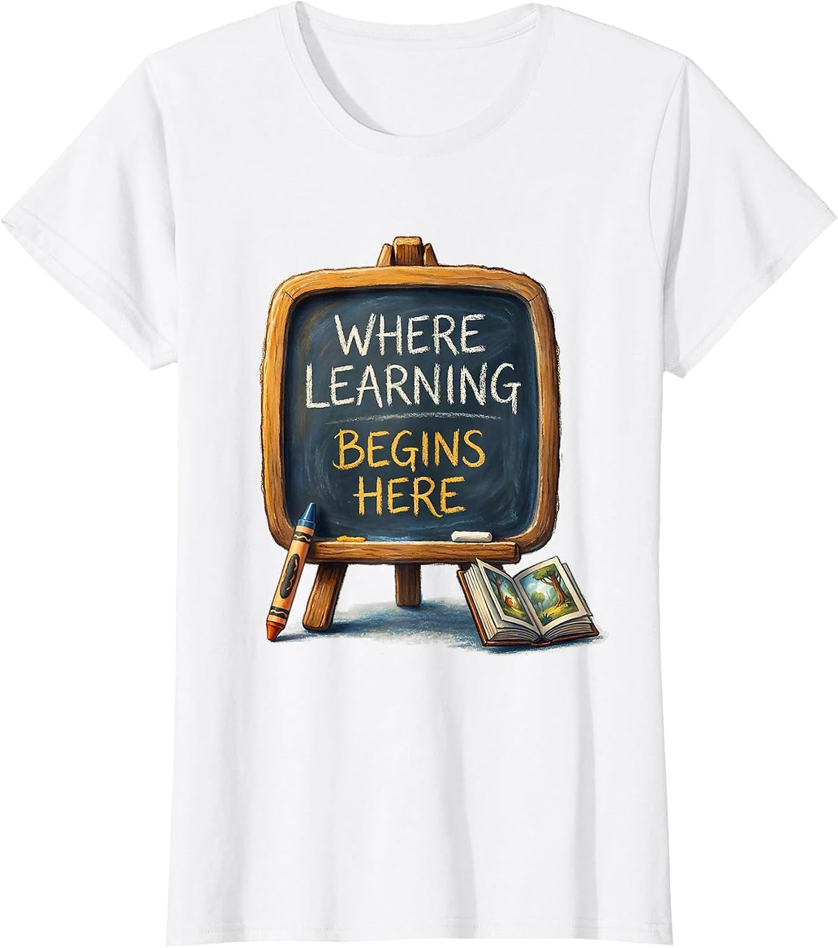 Where Learning Begins Here Kindergarten Teacher T-Shirt - White