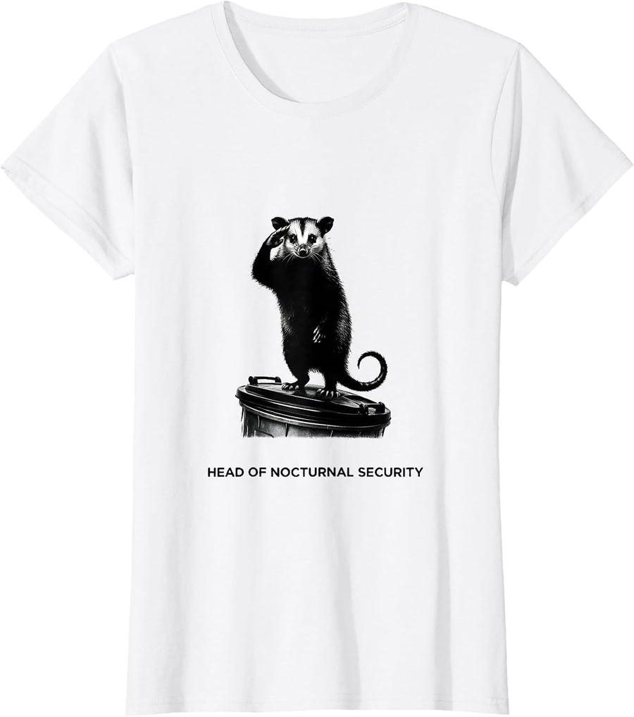 Women's Head Of Nocturnal Security Funny Opossum Meme Humor T-Shirt - White