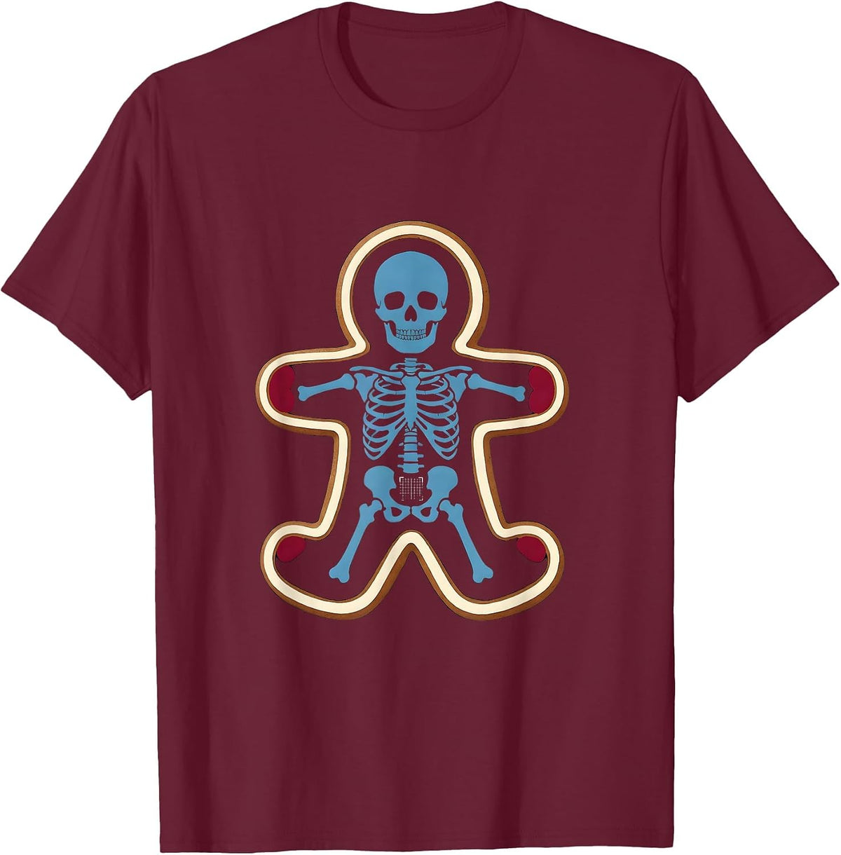 Men's Gingerbread Skeleton Radiology Tech Christmas Humor T-Shirt - Burgundy