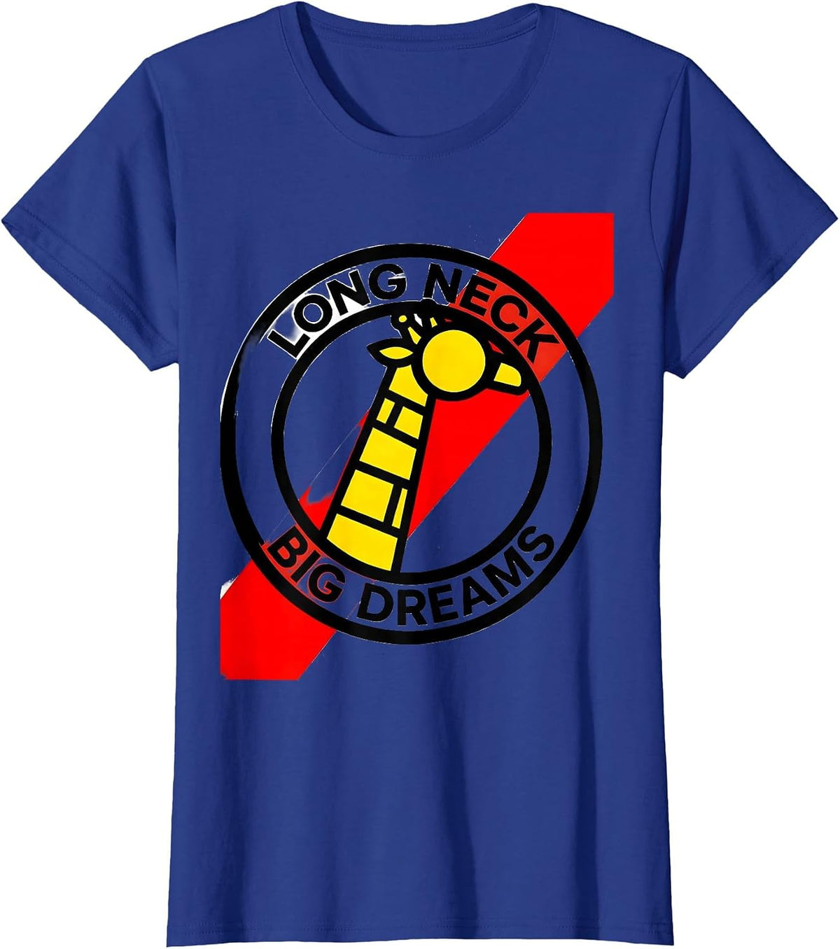 Women's Long Neck Big Dreams Giraffe Graphic Design T-Shirt - Royal Blue