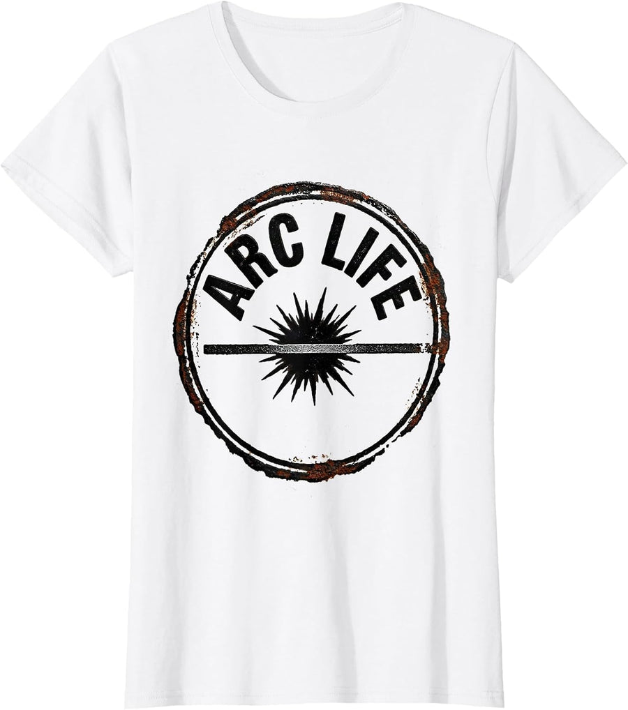 Women's Arc Life Rubber Stamp Welder Blue Collar Tradesperson Pride T-Shirt - White