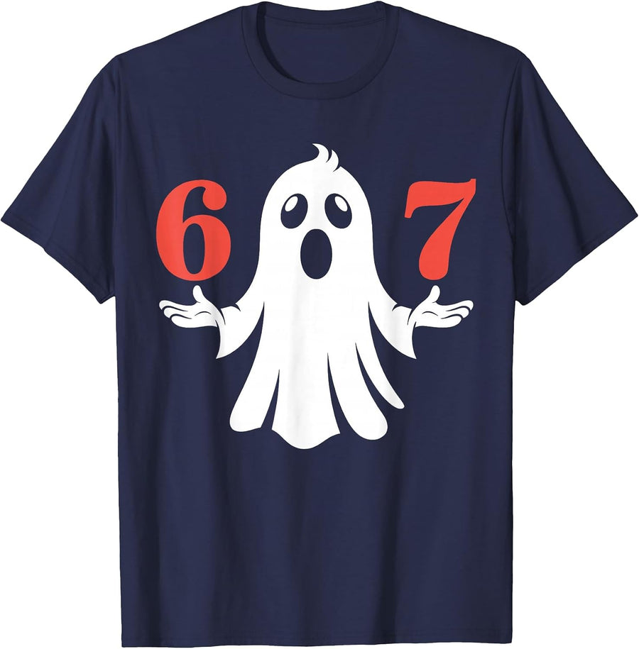 Six Seven Meme 6 7 Halloween Ghost Costume T-Shirt - Navy Blue