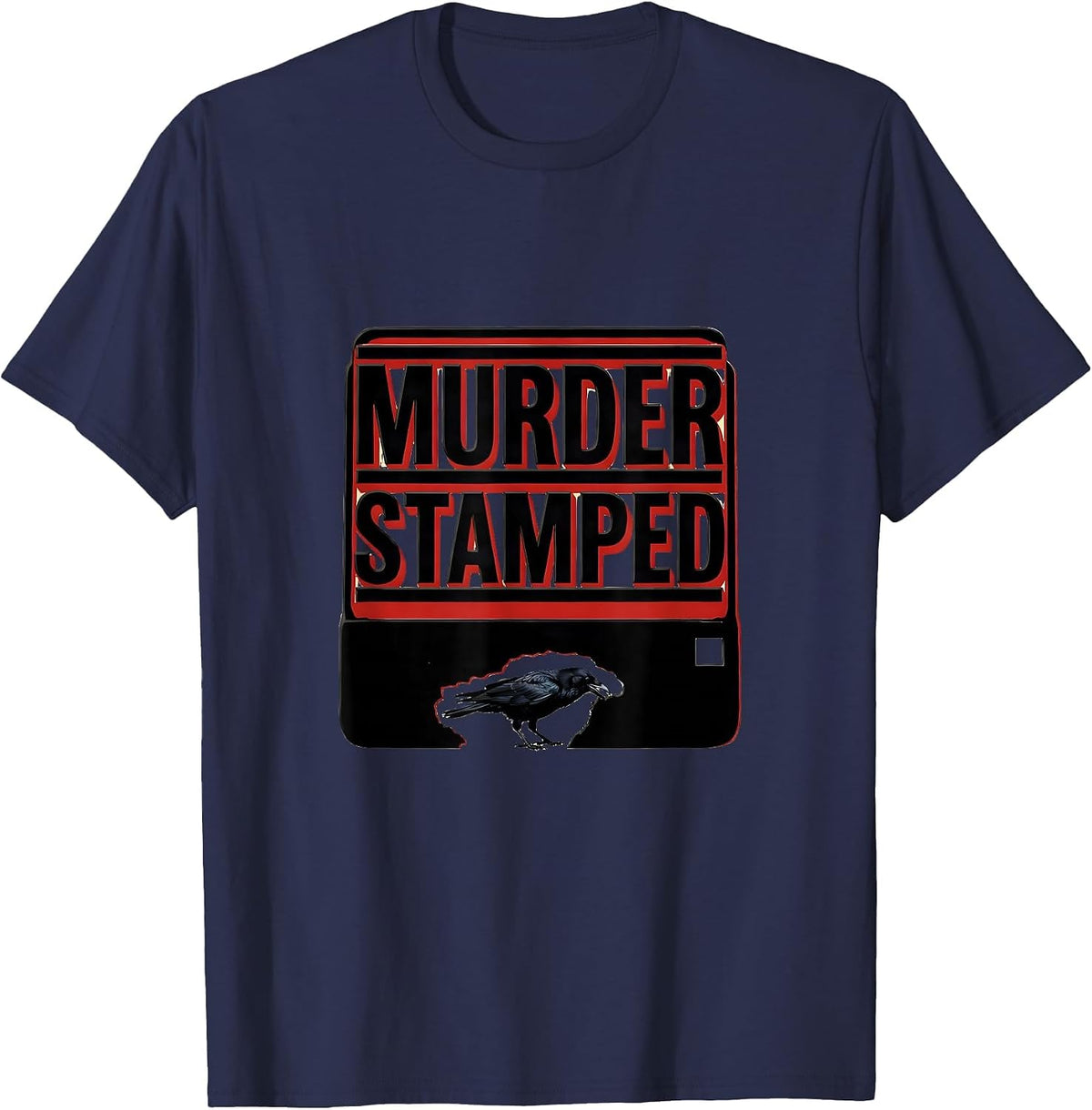 Men's Murder Stamped Stencil Graphic Dark Humor Crow Lover T-Shirt - Navy Blue