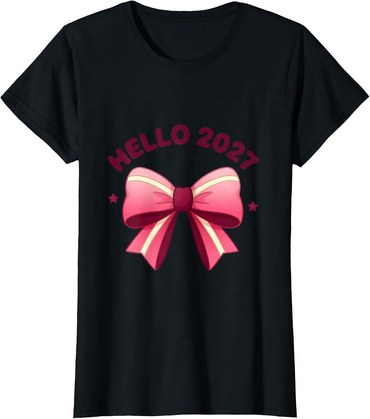Women's Hello 2027 Cute Kawaii Bow Coquette New Year's Eve 2027 T-Shirt - Black