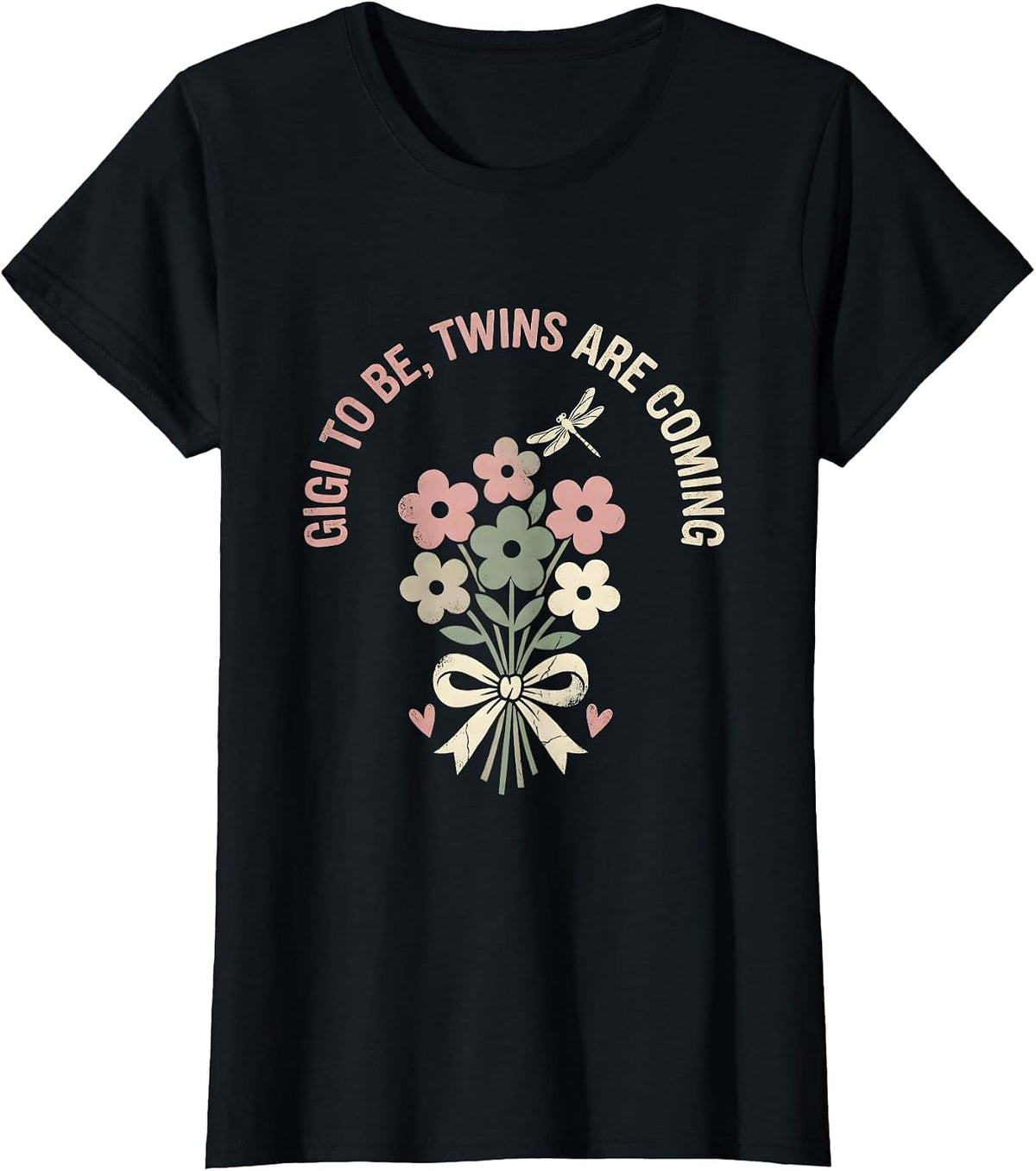 Gigi To Be Twins Are Coming Floral Boho Pregnancy T-Shirt - Black