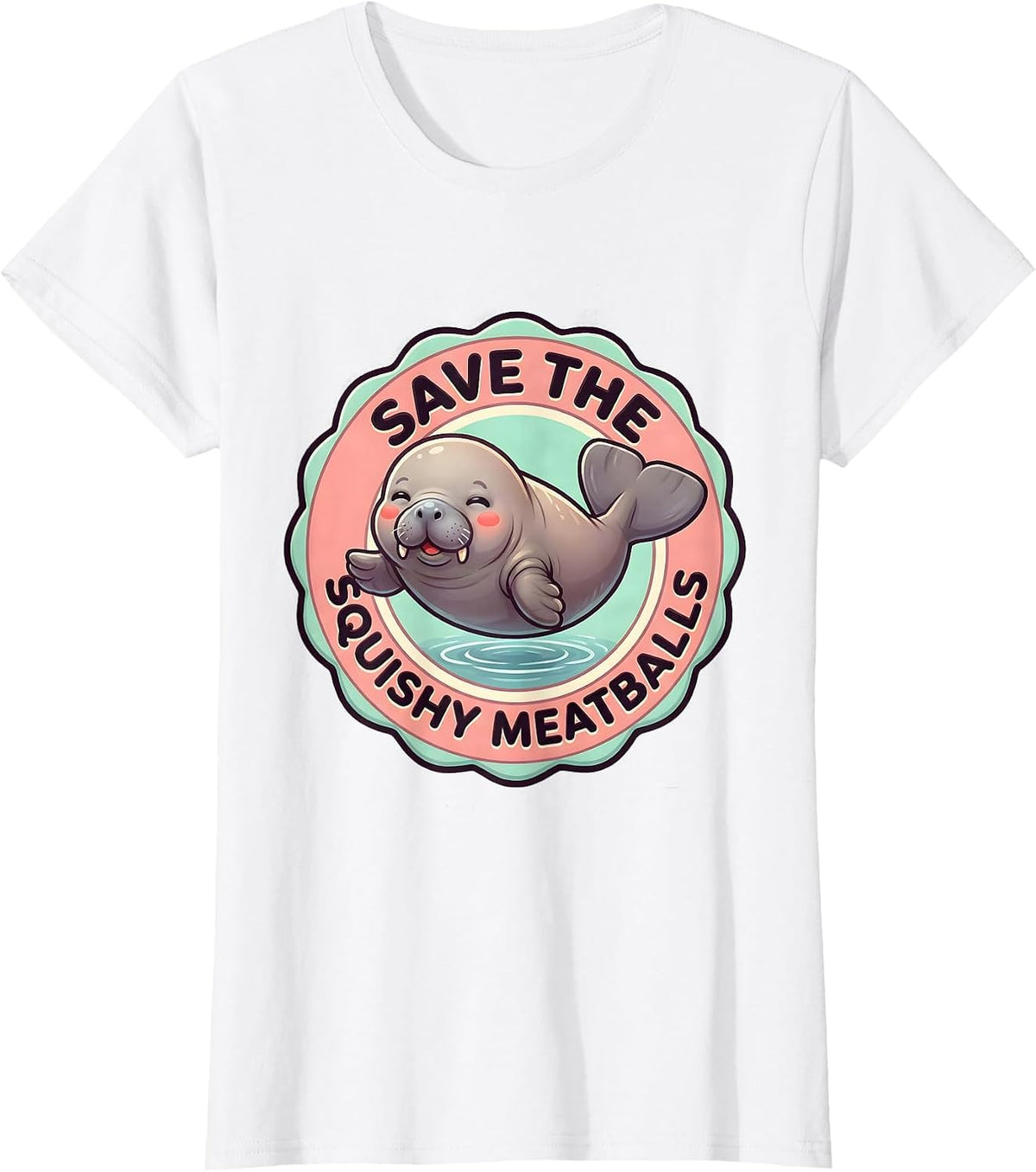Save The Squishy Meatballs Cute Kawaii Manatee Sea Cow T-Shirt - White