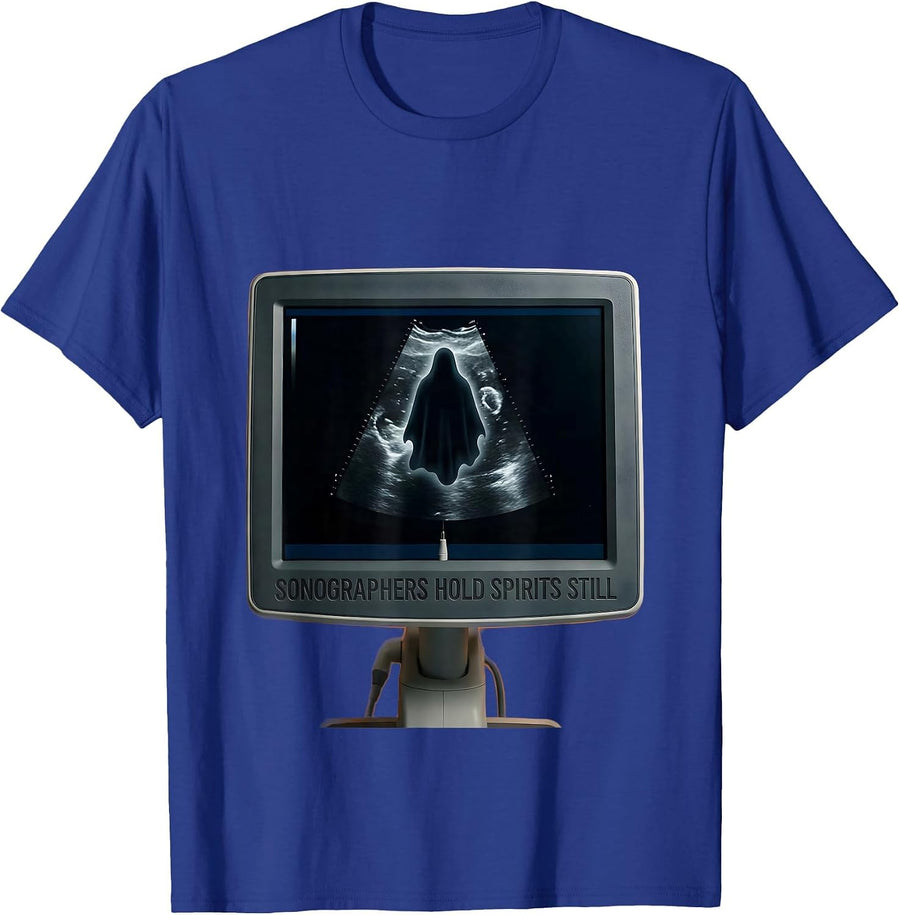 Sonographers Hold Spirits Still Minimal Halloween Ultrasound T-Shirt - Royal Blue