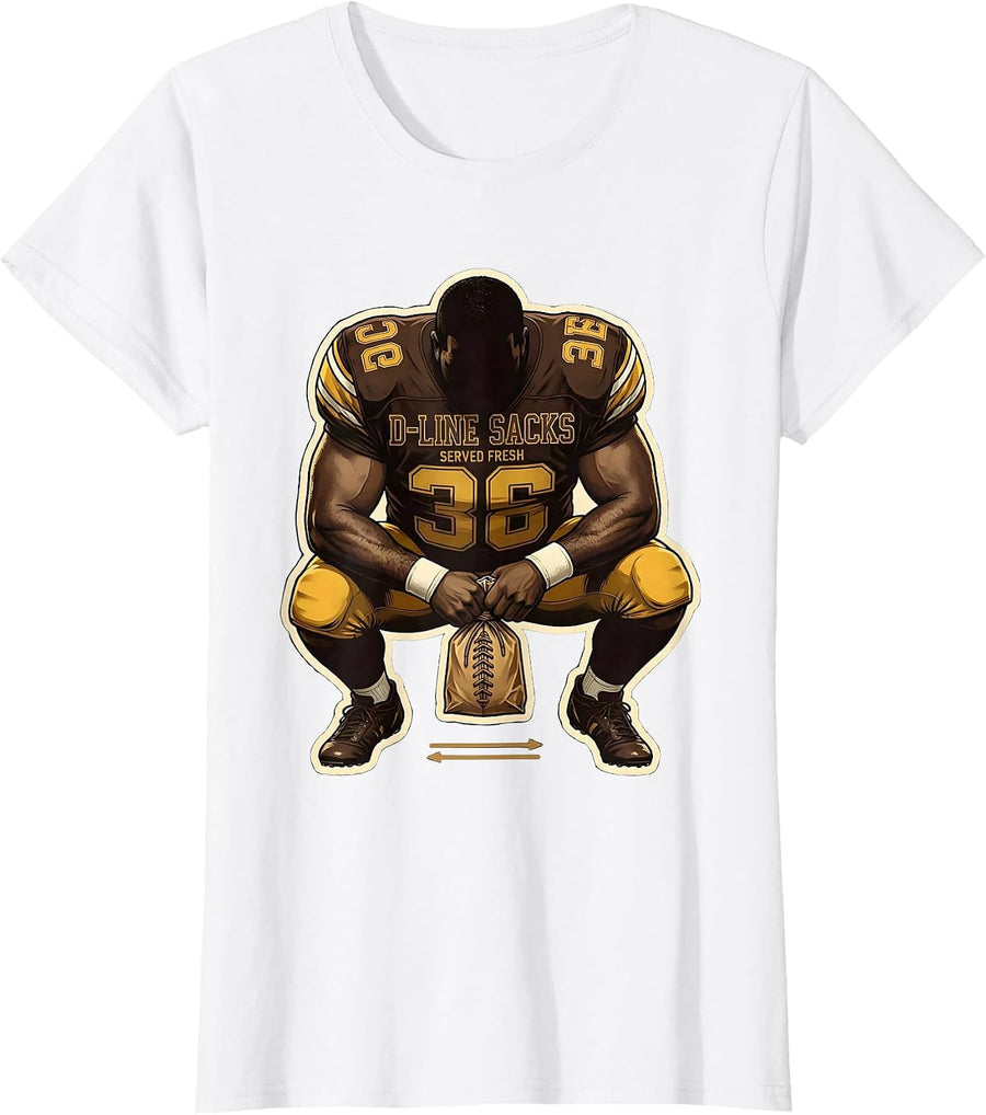 Women's D-Line Sacks Served Fresh Funny Football Lineman Youth Sport T-Shirt - White