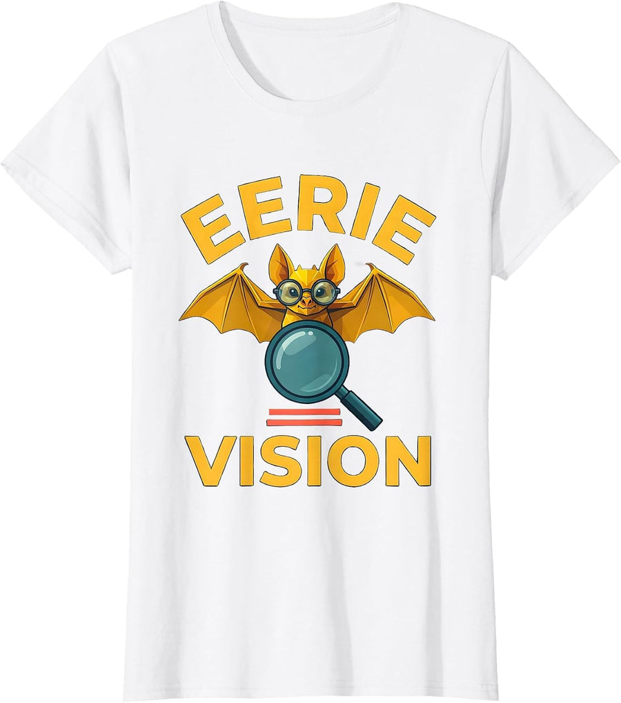 Women's Eerie Vision Flat Vector Halloween Optometrist Eye Doctor T-Shirt - White