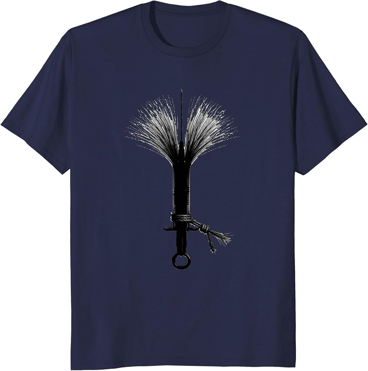 Men's Dental Syringe Witch Broom Minimalist Halloween Dentist T-Shirt - Navy Blue