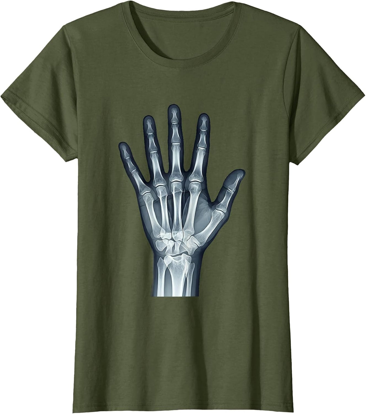 Women's Human Hand X-Ray Spread Open Radiology Design T-Shirt - Olive Green