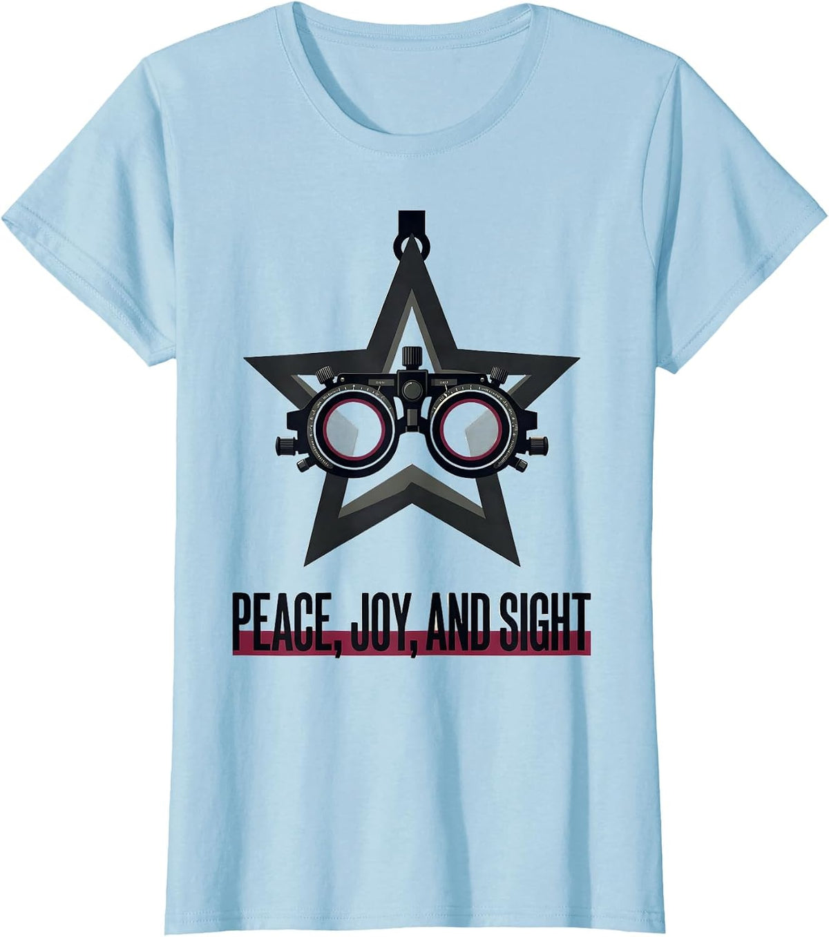 Peace Joy And Sight Optometrist Eye Doctor Christmas Humor T-Shirt - Baby Blue