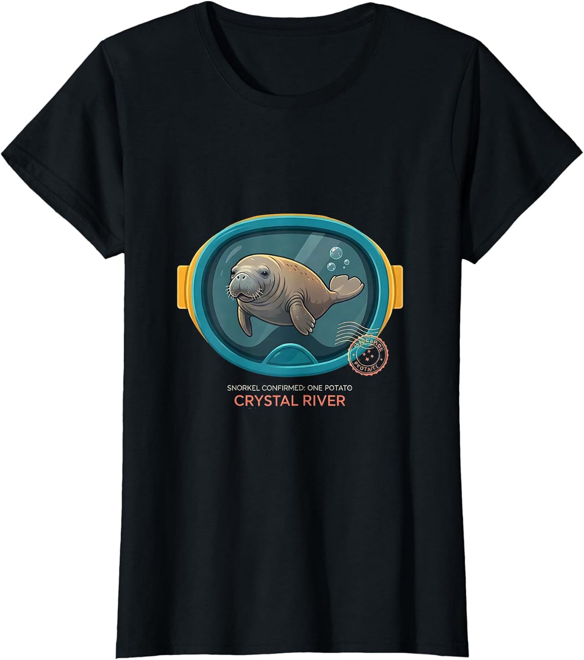 Women's Snorkel Confirmed: One Potato, Crystal River Manatee Lover T-Shirt - Black